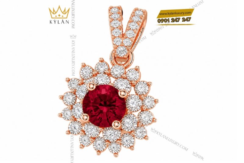 Dây chuyền vàng hồng Au750 đính sapphire đỏ
