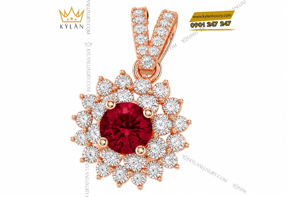 Dây chuyền vàng hồng Au750 đính sapphire đỏ