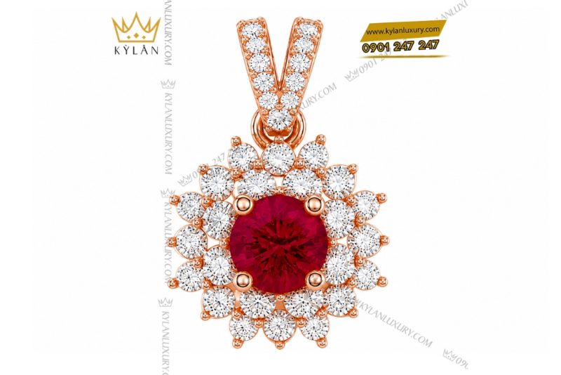 Dây chuyền vàng hồng Au750 đính sapphire đỏ