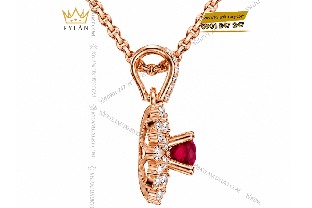 Kỳ Lân Luxury Day chuyen vang hong Au750 dinh sapphire do 8 Dây chuyền vàng hồng Au750 đính sapphire đỏ