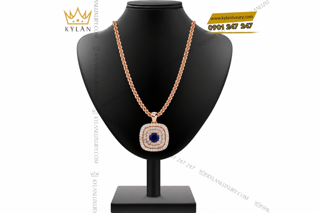 Kỳ Lân Luxury Day chuyen vang hong Au750 dinh sapphire xanh 2 Dây chuyền vàng hồng Au750 đính sapphire xanh