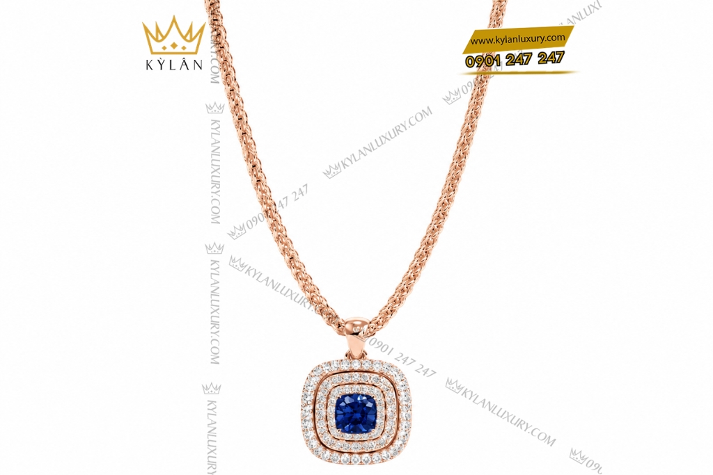 Dây chuyền vàng hồng Au750 đính sapphire xanh