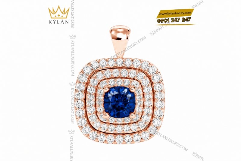 Dây chuyền vàng hồng Au750 đính sapphire xanh