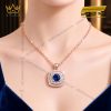 Dây chuyền vàng hồng Au750 đính sapphire xanh