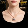 Dây chuyền vàng hồng Au750 đính sapphire xanh