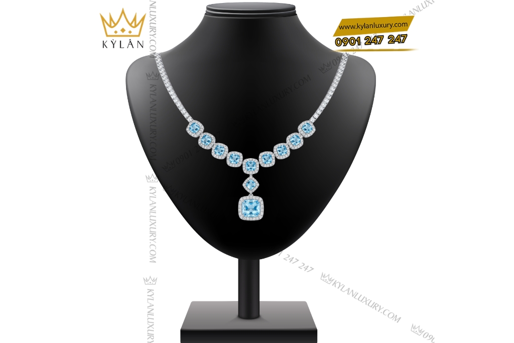 Kỳ Lân Luxury Day chuyen vang trang Au750 dinh da Topaz 2 Dây chuyền vàng trắng Au750 đính đá Topaz