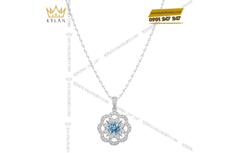 Dây chuyền vàng trắng Au750 đính đá Topaz