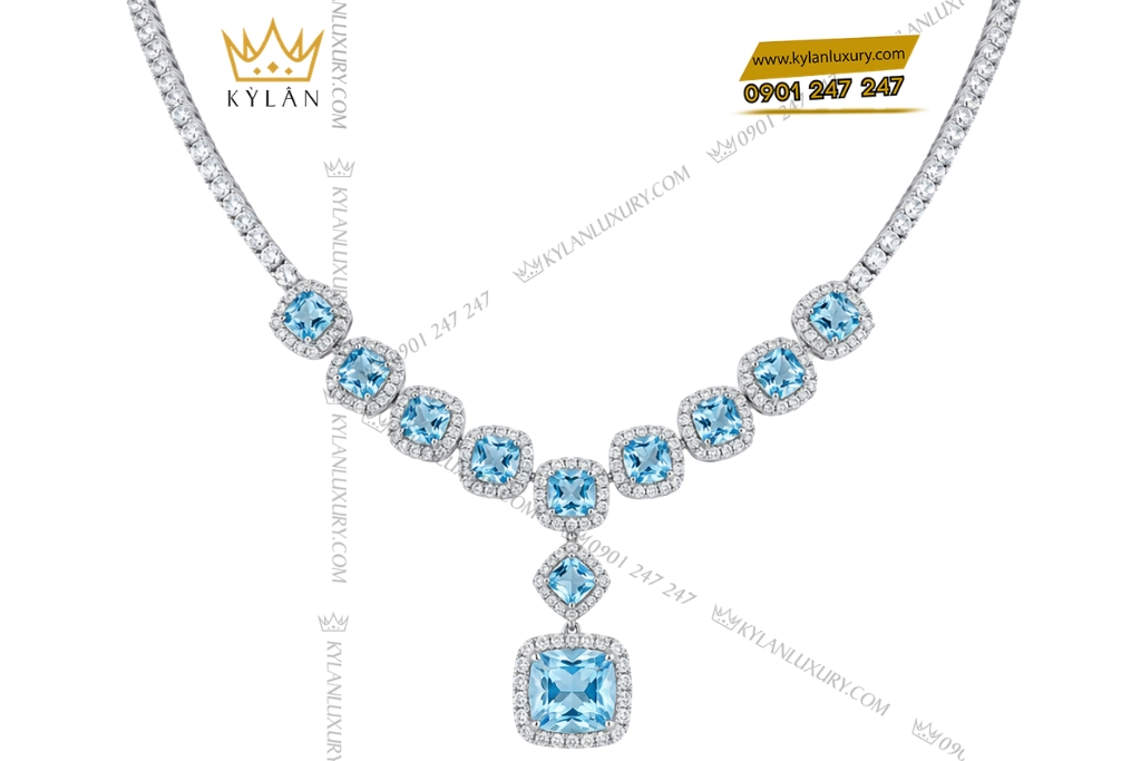 Dây chuyền vàng trắng Au750 đính đá Topaz