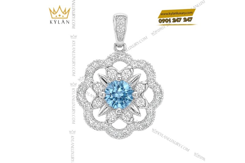 Dây chuyền vàng trắng Au750 đính đá Topaz