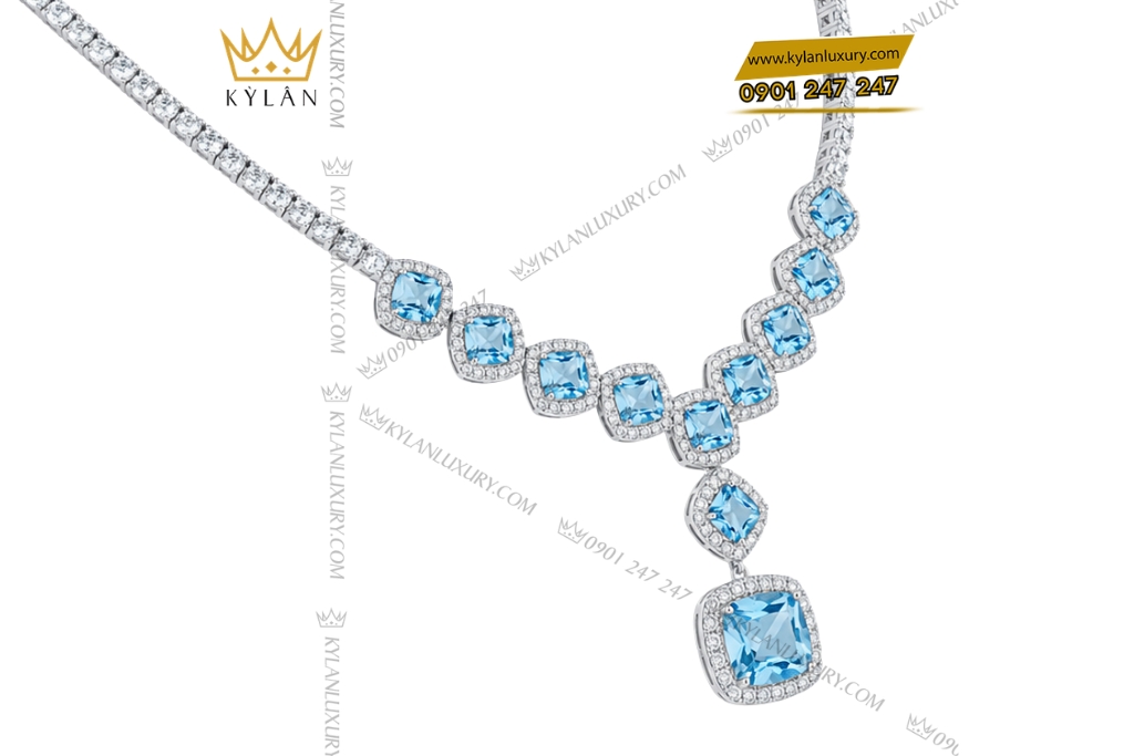 Kỳ Lân Luxury Day chuyen vang trang Au750 dinh da Topaz 4 Dây chuyền vàng trắng Au750 đính đá Topaz