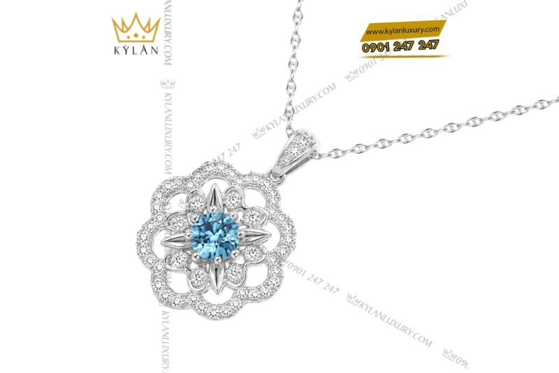 Dây chuyền vàng trắng Au750 đính đá Topaz