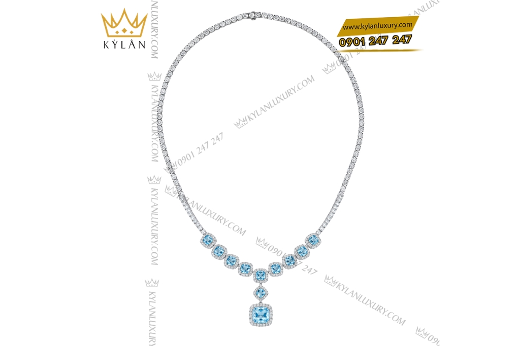 Dây chuyền vàng trắng Au750 đính đá Topaz
