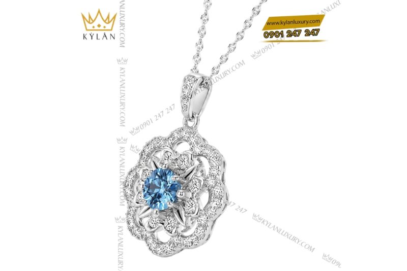 Dây chuyền vàng trắng Au750 đính đá Topaz