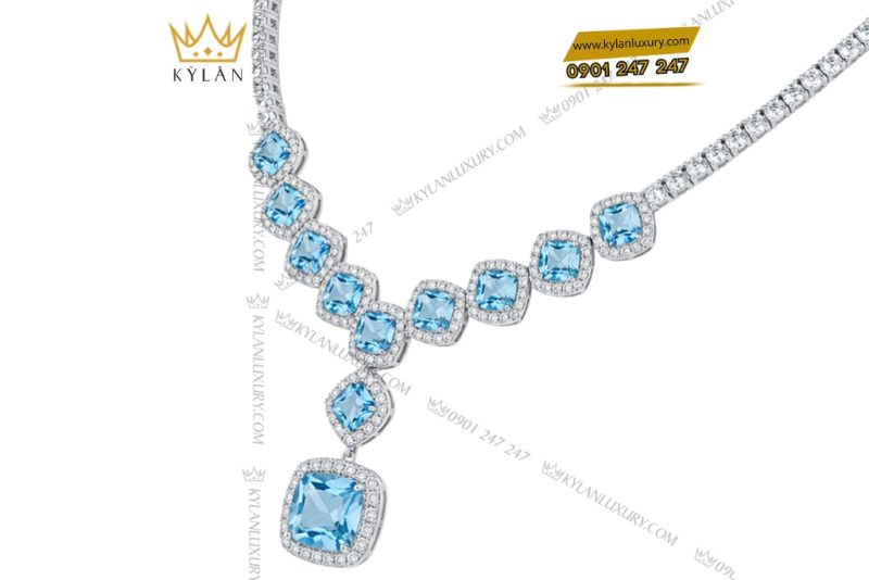 Dây chuyền vàng trắng Au750 đính đá Topaz