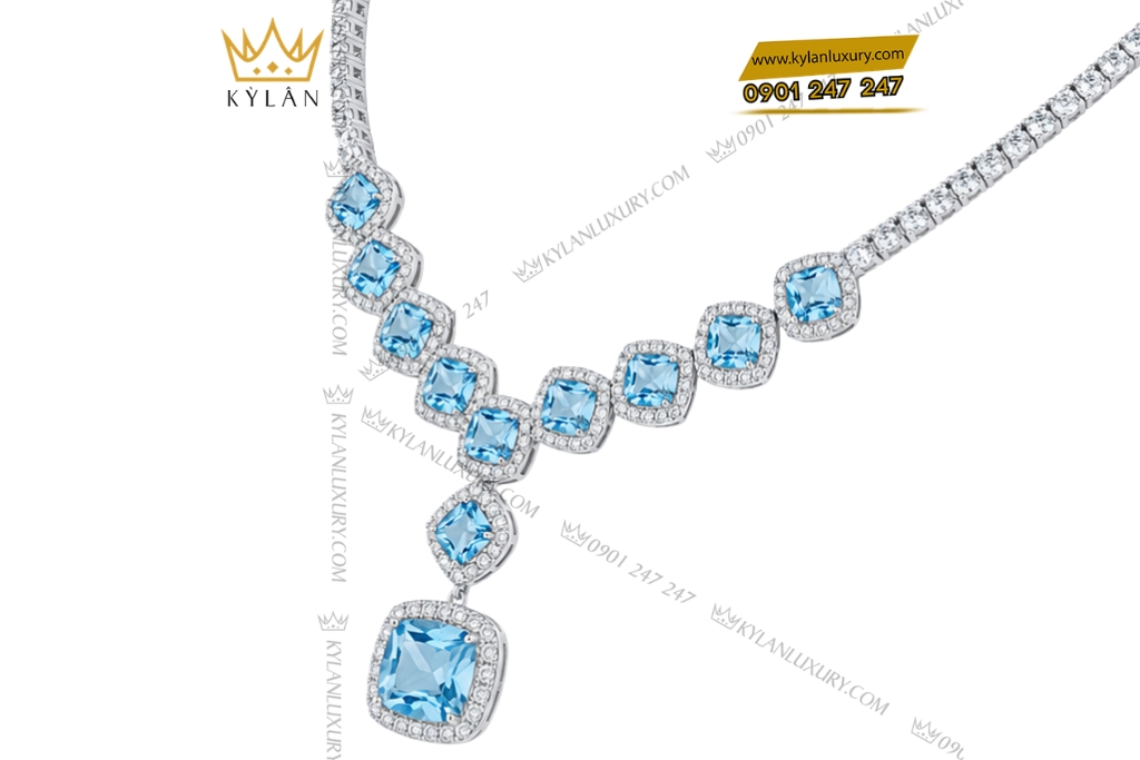 Dây chuyền vàng trắng Au750 đính đá Topaz