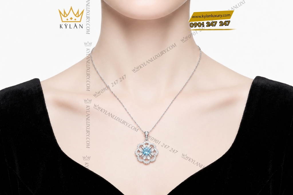 Kỳ Lân Luxury Day chuyen vang trang Au750 dinh da Topaz 7 1 Dây chuyền vàng trắng Au750 đính đá Topaz