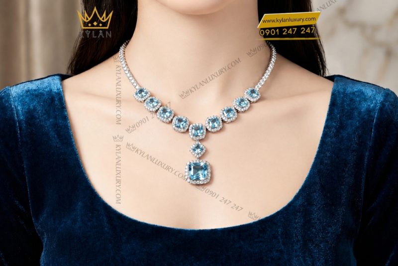 Dây chuyền vàng trắng Au750 đính đá Topaz