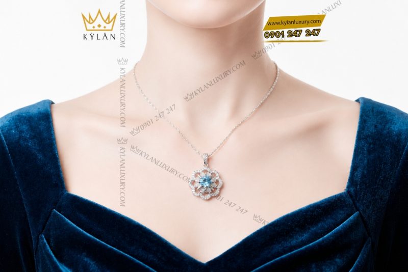 Dây chuyền vàng trắng Au750 đính đá Topaz
