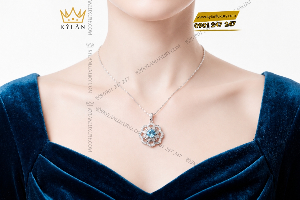 Dây chuyền vàng trắng Au750 đính đá Topaz