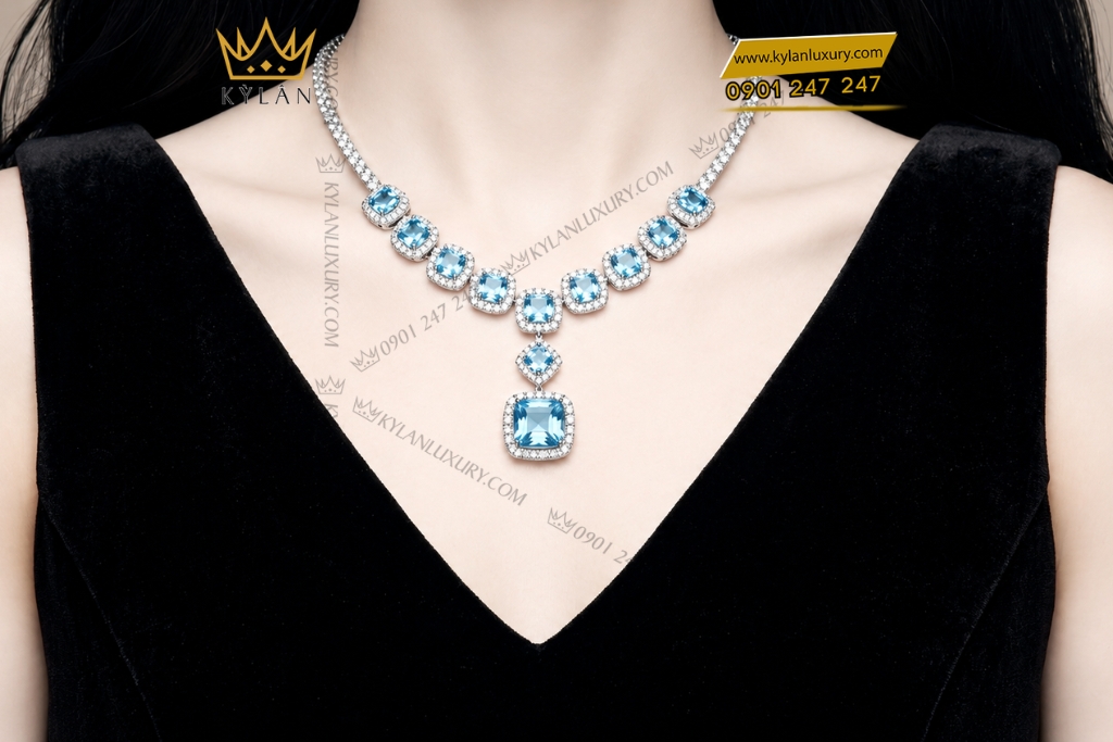 Dây chuyền vàng trắng Au750 đính đá Topaz