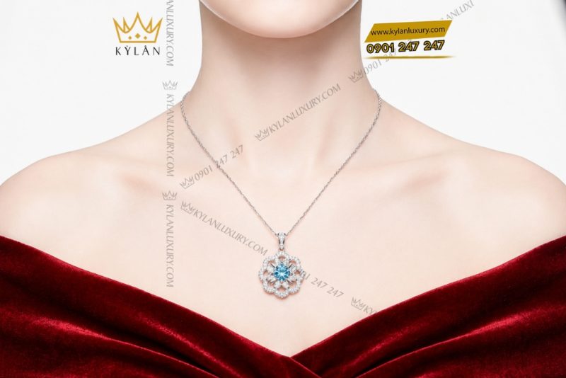 Dây chuyền vàng trắng Au750 đính đá Topaz
