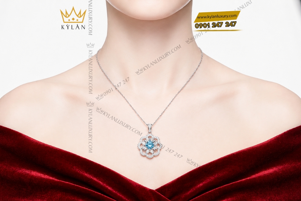 Dây chuyền vàng trắng Au750 đính đá Topaz