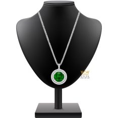 Dây chuyền vàng trắng Au750 đính đá sapphire xanh lá