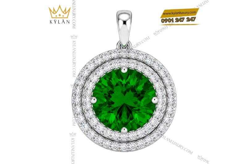 Dây chuyền vàng trắng Au750 đính đá sapphire xanh lá