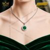 Dây chuyền vàng trắng Au750 đính đá sapphire xanh lá