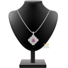 Dây chuyền vàng trắng Au750 đính kim cương và sapphire hồng