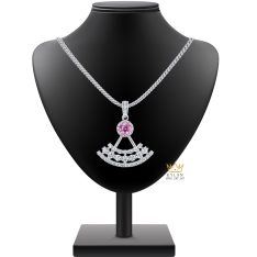 Dây chuyền vàng trắng Au750 đính kim cương và sapphire hồng