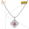 Dây chuyền vàng trắng Au750 đính kim cương và sapphire hồng