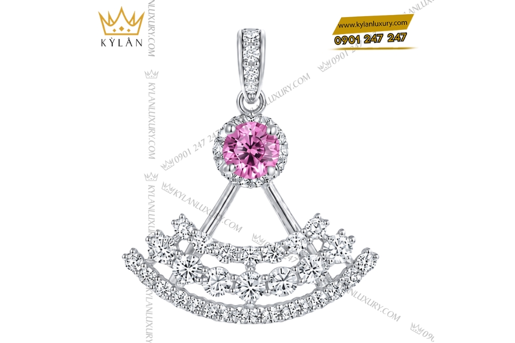 Dây chuyền vàng trắng Au750 đính kim cương và sapphire hồng 3 Dây chuyền vàng trắng Au750 đính kim cương và sapphire hồng