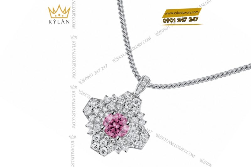 Dây chuyền vàng trắng Au750 đính kim cương và sapphire hồng