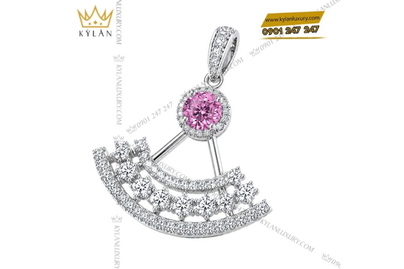Dây chuyền vàng trắng Au750 đính kim cương và sapphire hồng