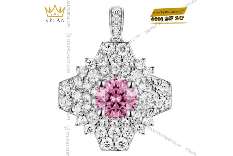 Dây chuyền vàng trắng Au750 đính kim cương và sapphire hồng