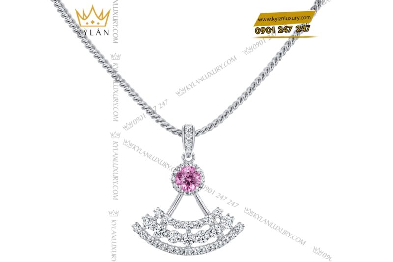 Dây chuyền vàng trắng Au750 đính kim cương và sapphire hồng