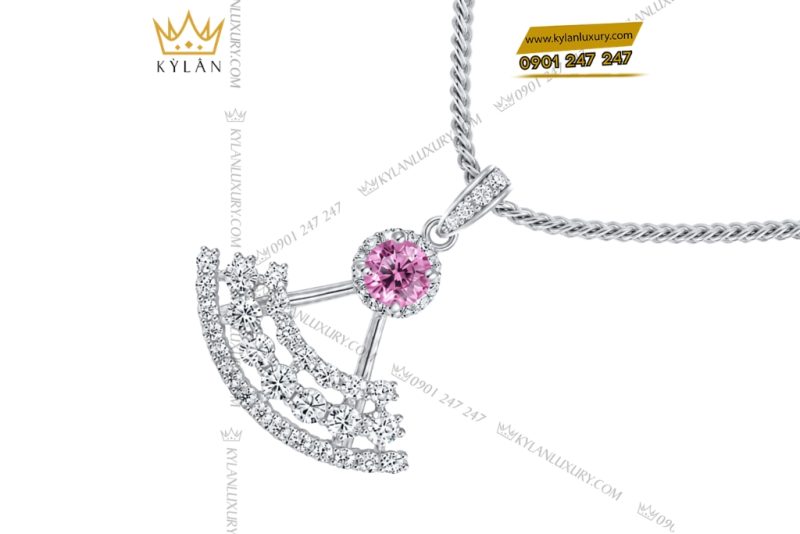 Dây chuyền vàng trắng Au750 đính kim cương và sapphire hồng