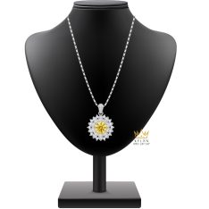 Dây chuyền vàng trắng Au750 đính kim cương và sapphire vàng