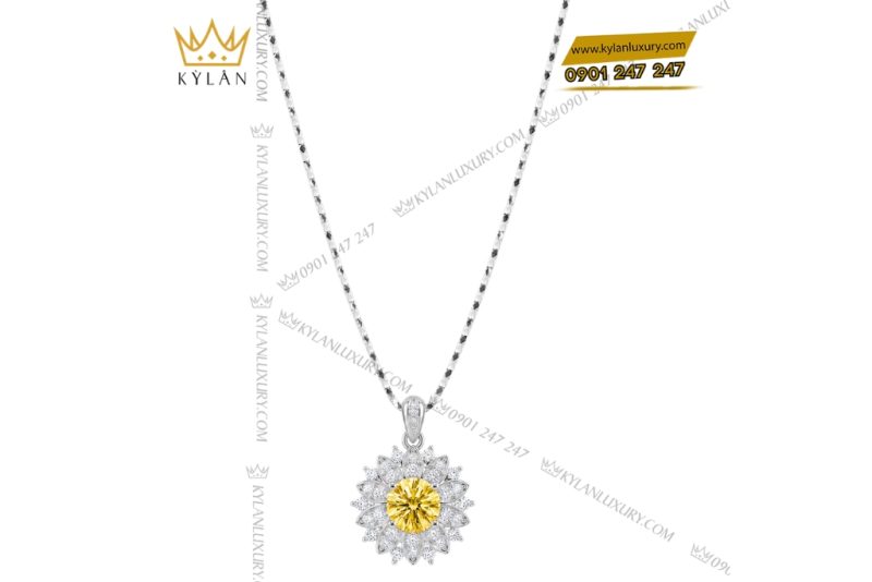 Dây chuyền vàng trắng Au750 đính kim cương và sapphire vàng