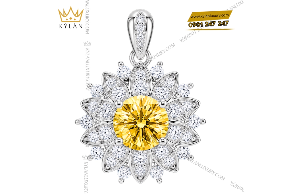 Dây chuyền vàng trắng Au750 đính kim cương và sapphire vàng