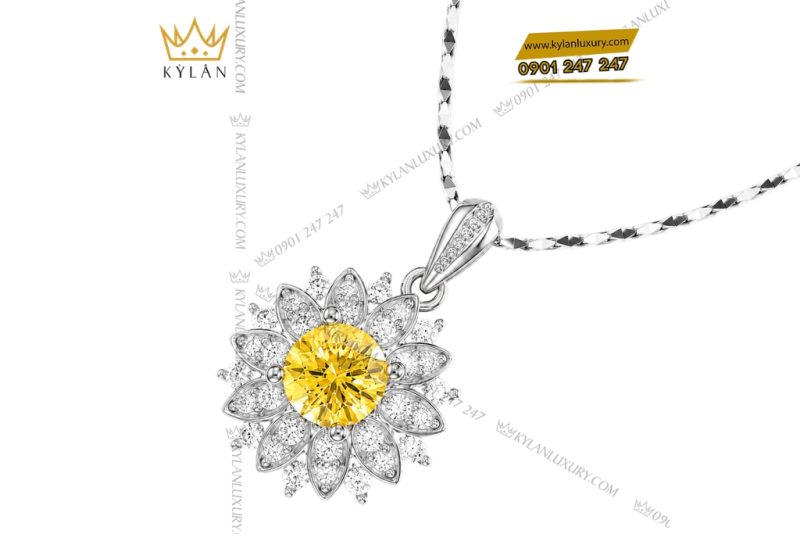 Dây chuyền vàng trắng Au750 đính kim cương và sapphire vàng