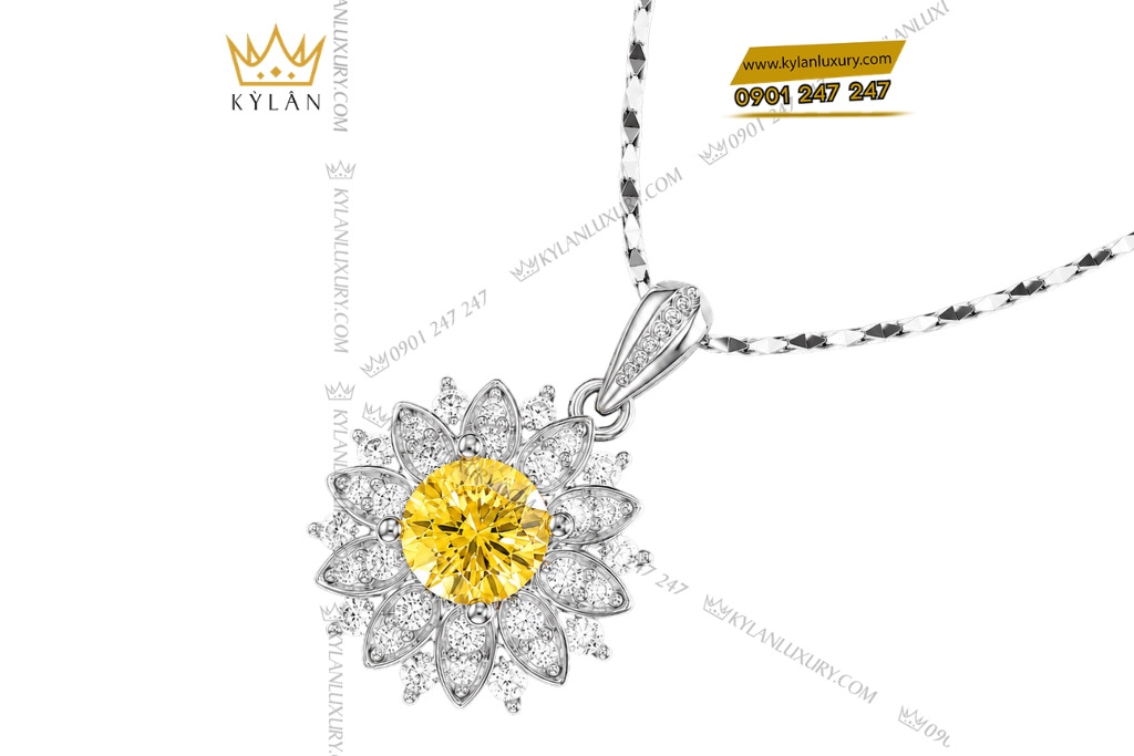 Dây chuyền vàng trắng Au750 đính kim cương và sapphire vàng