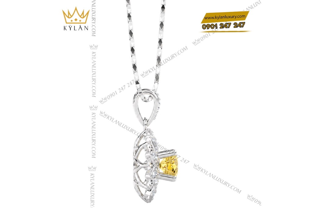 Dây chuyền vàng trắng Au750 đính kim cương và sapphire vàng