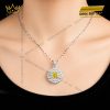 Dây chuyền vàng trắng Au750 đính kim cương và sapphire vàng