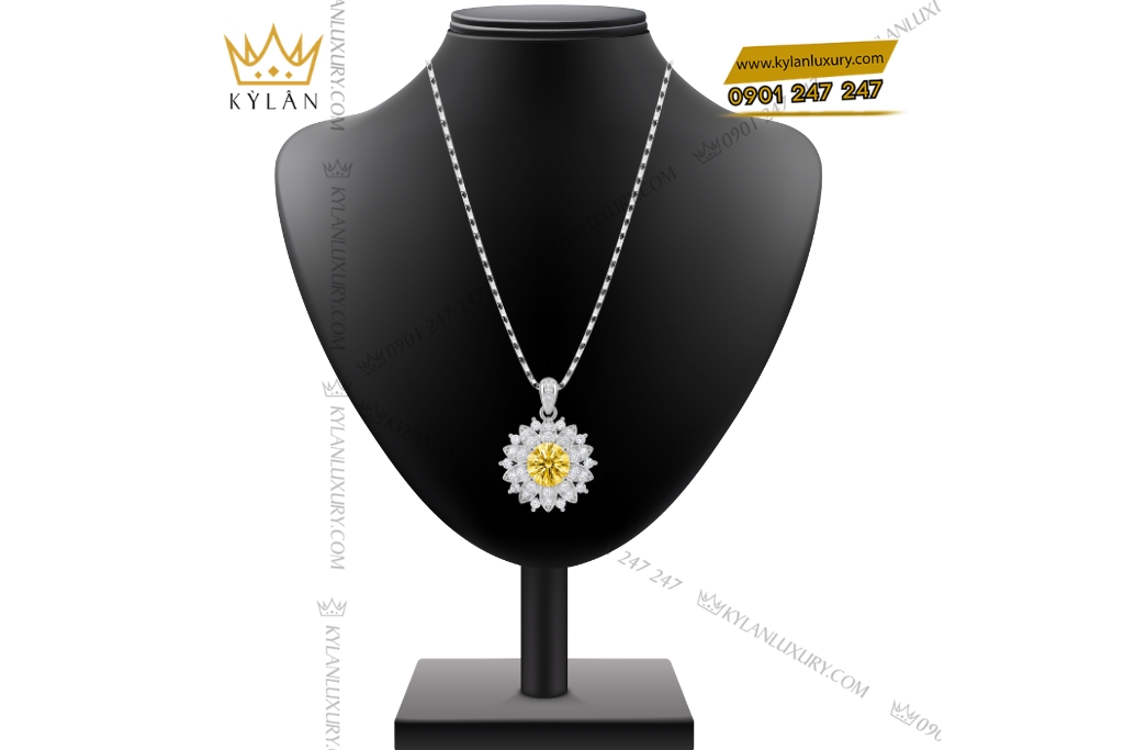 Kỳ Lân Luxury Day chuyen vang trang Au750 dinh kim cuong va sapphire vang 9 Dây chuyền vàng trắng Au750 đính kim cương và sapphire vàng