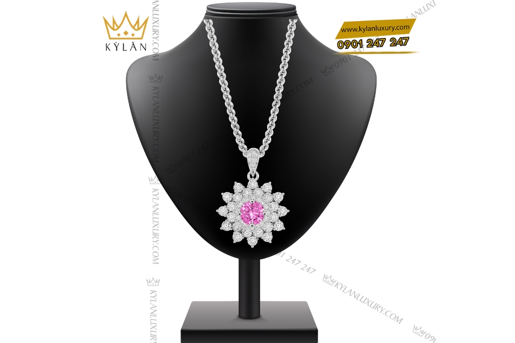 Kỳ Lân Luxury Day chuyen vang trang Au750 dinh sapphire hong 2 1 Dây chuyền vàng trắng Au750 đính sapphire hồng