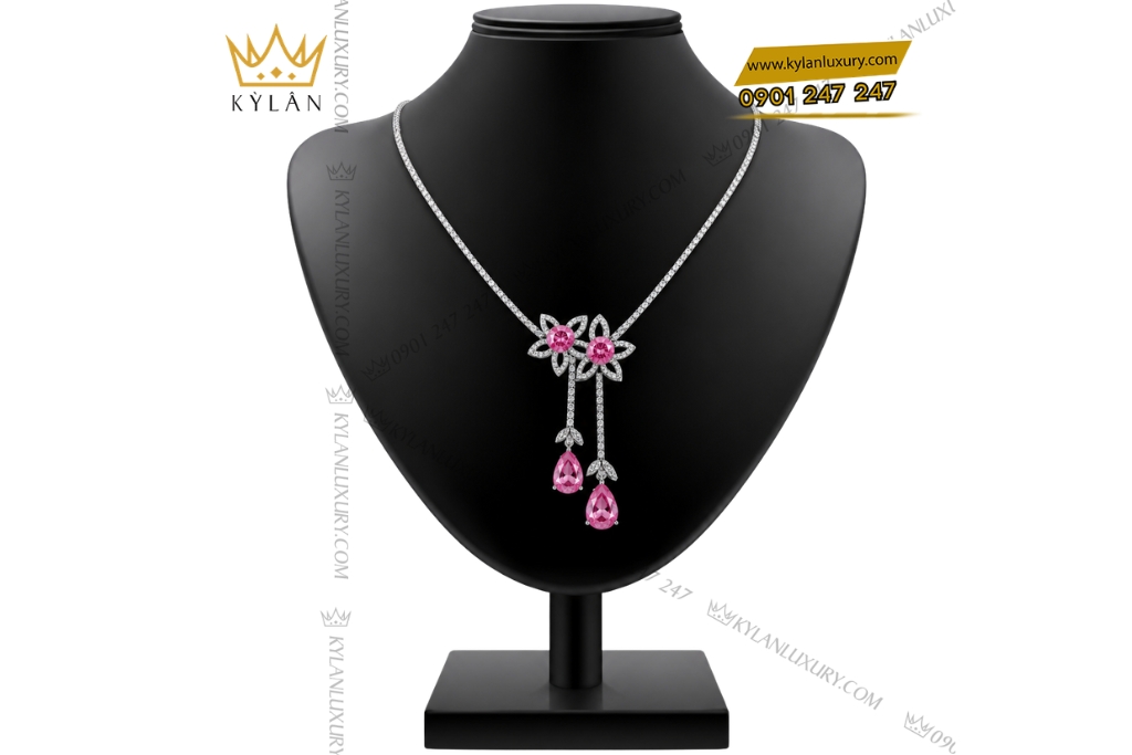Kỳ Lân Luxury Day chuyen vang trang Au750 dinh sapphire hong 2 Dây chuyền vàng trắng Au750 đính sapphire hồng