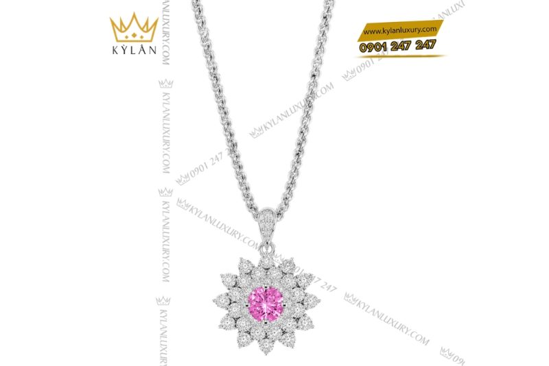 Dây chuyền vàng trắng Au750 đính sapphire hồng