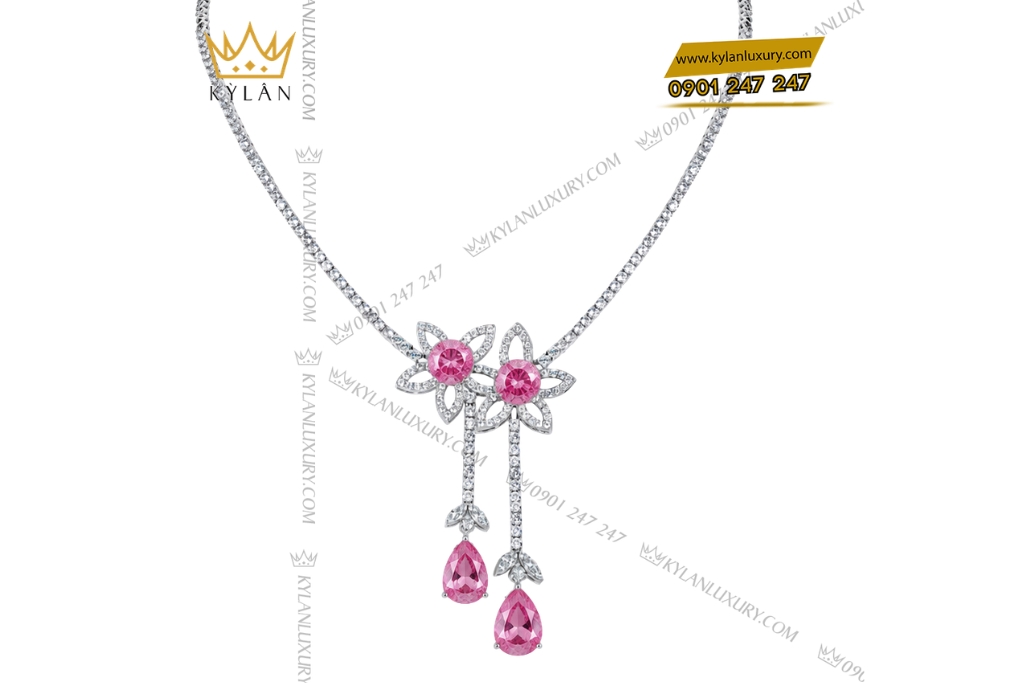 Dây chuyền vàng trắng Au750 đính sapphire hồng